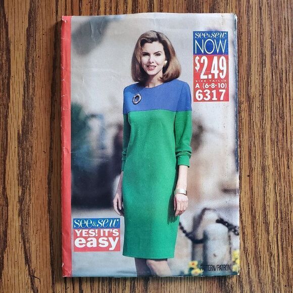 Vintage 90s Butterick Pattern 6317 Uncut Dress Straight Loose 6 8 10 - Picture 2 of 4